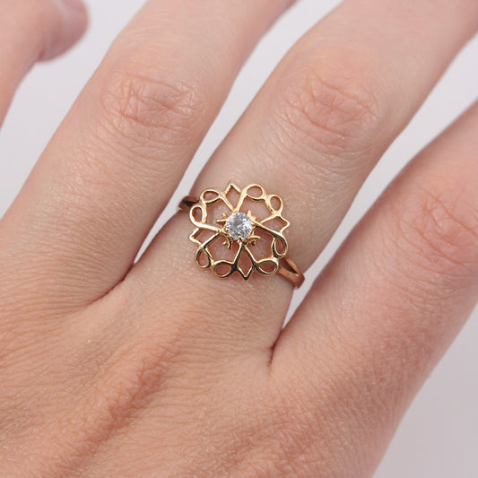 Vintage 9ct Gold Openwork Crystal Set Ring, 1986
