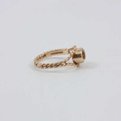 Vintage 9ct Gold Citrine Solitaire Rope Ring, 1984
