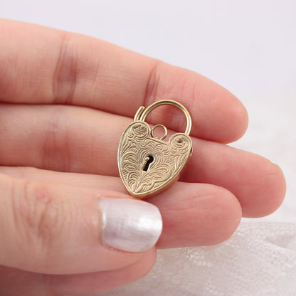 Large Vintage 9ct Gold Engraved Heart Padlock Clasp / Charm, 1973