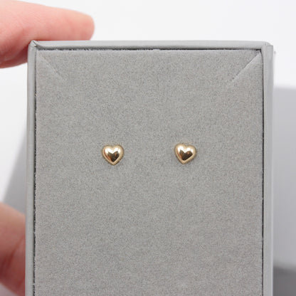 Small 9ct Yellow Gold Puffy Heart Stud Earrings 