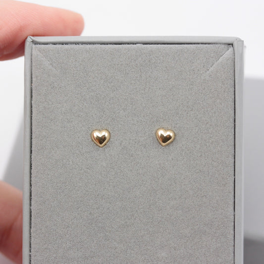 Small 9ct Yellow Gold Puffy Heart Stud Earrings 