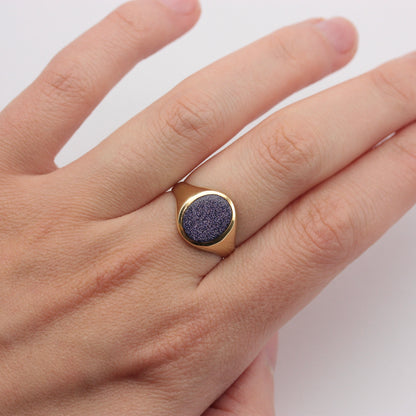Vintage 9ct Gold Blue Goldstone Signet Ring, 1989