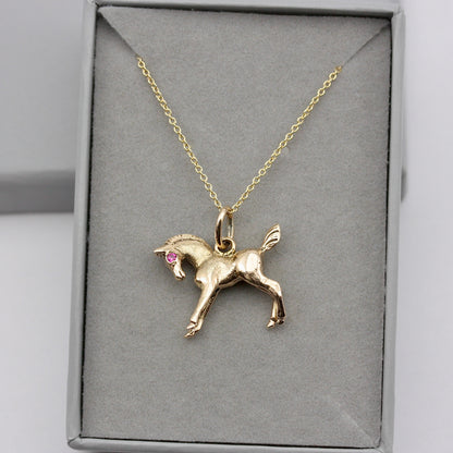 Vintage 9ct Gold Horse Pendant with Ruby Eyes, Georg Jensen, 1963
