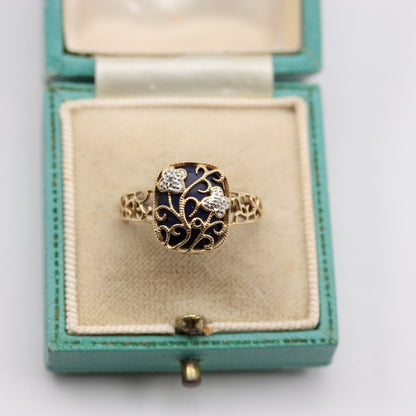 Pre-owned 9ct Gold Lapis Lazuli Diamond Filigree Ring