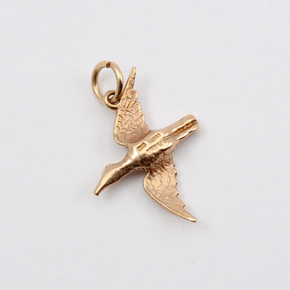 Vintage 9ct Gold Bird In Flight Charm / Pendant, 1965
