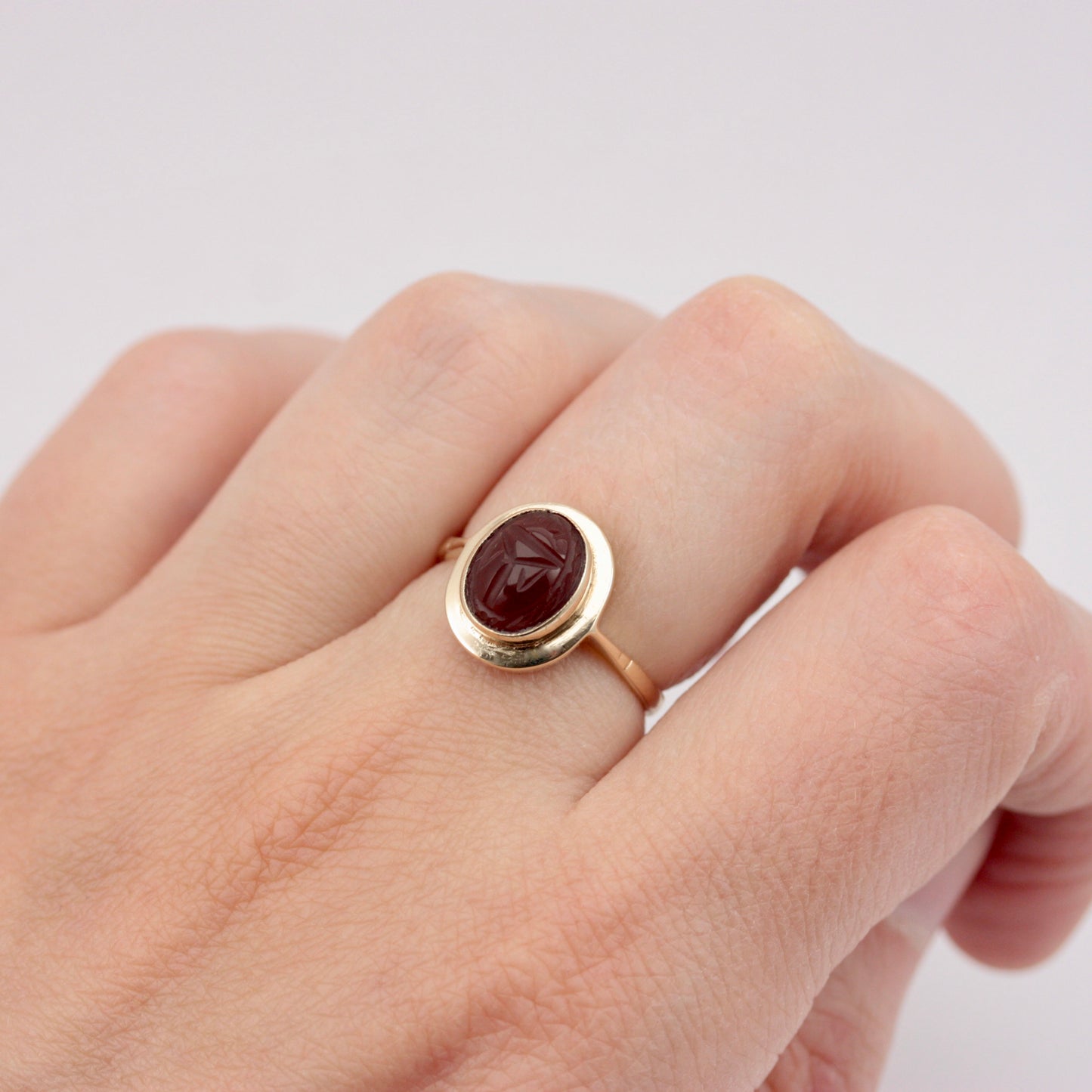 Vintage 9ct Gold Carnelian Scarab Beetle Ring, 1972