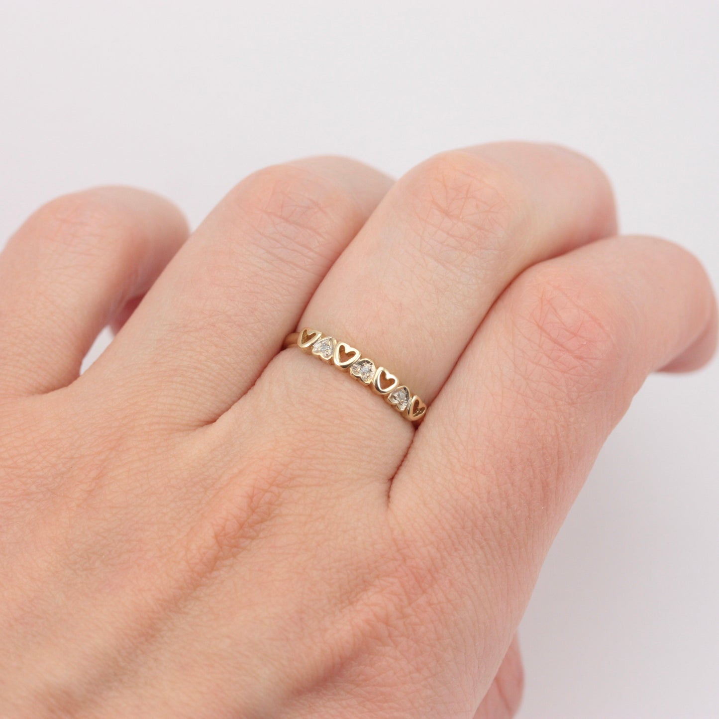 Vintage 9ct Gold and Diamond Heart Band Ring, 1980s