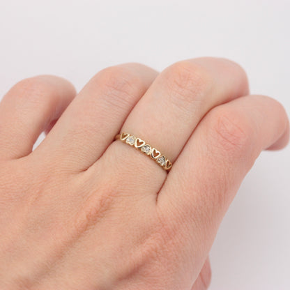 Vintage 9ct Gold and Diamond Heart Band Ring, 1980s