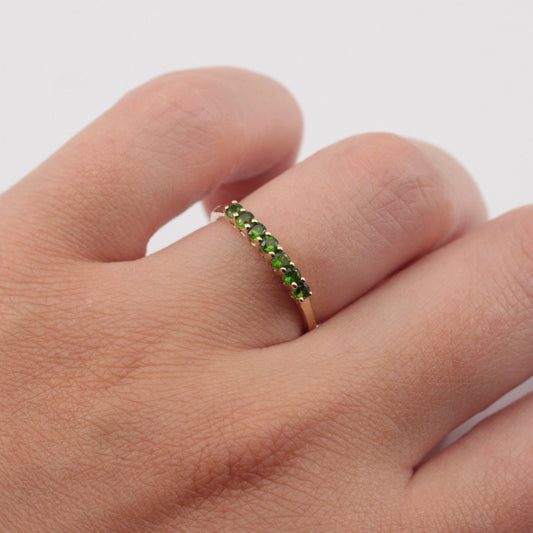 Pre-owned 9ct Gold Chrome Diopside 7 Stone Stacker Ring