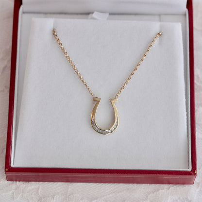 Pre-owned 9ct Yellow Gold Diamond Horseshoe Necklace, 21 inches