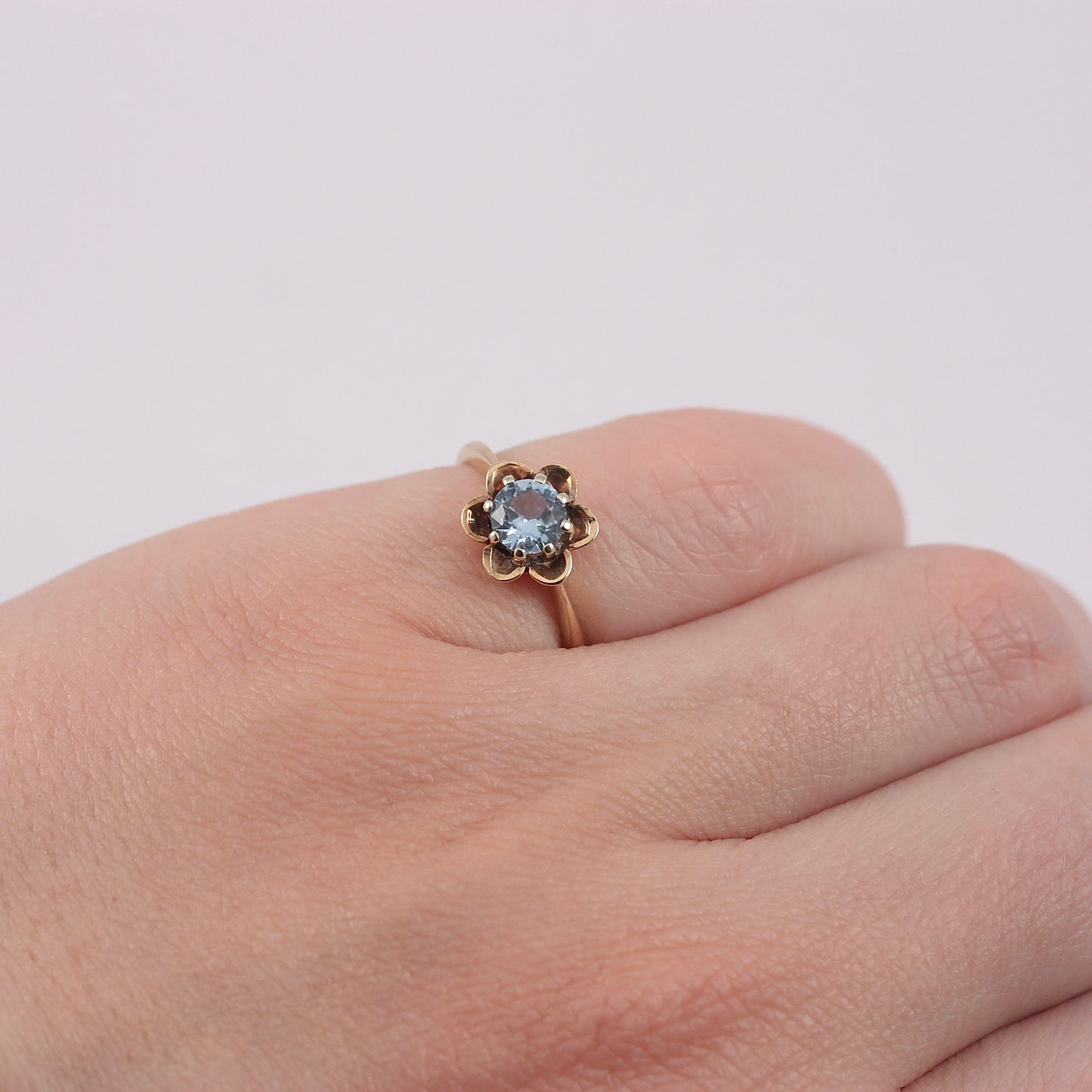 Vintage 9ct Gold Blue Topaz Flower Ring, 1976