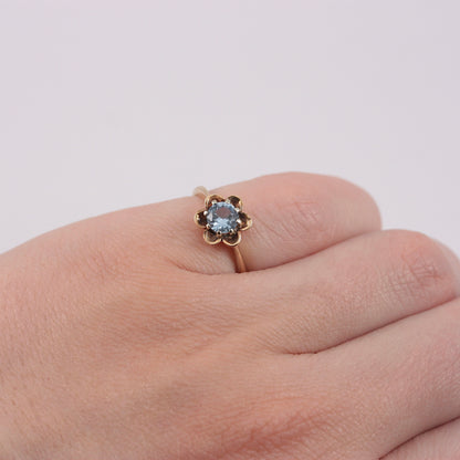 Vintage 9ct Gold Blue Topaz Flower Ring, 1976
