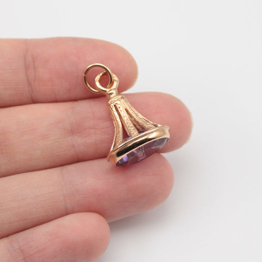 Vintage 9ct Gold and Amethyst Fob Style Pendant, 1992