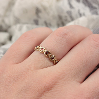 Vintage 9ct Gold and Garnet Fancy Band Ring, 1980