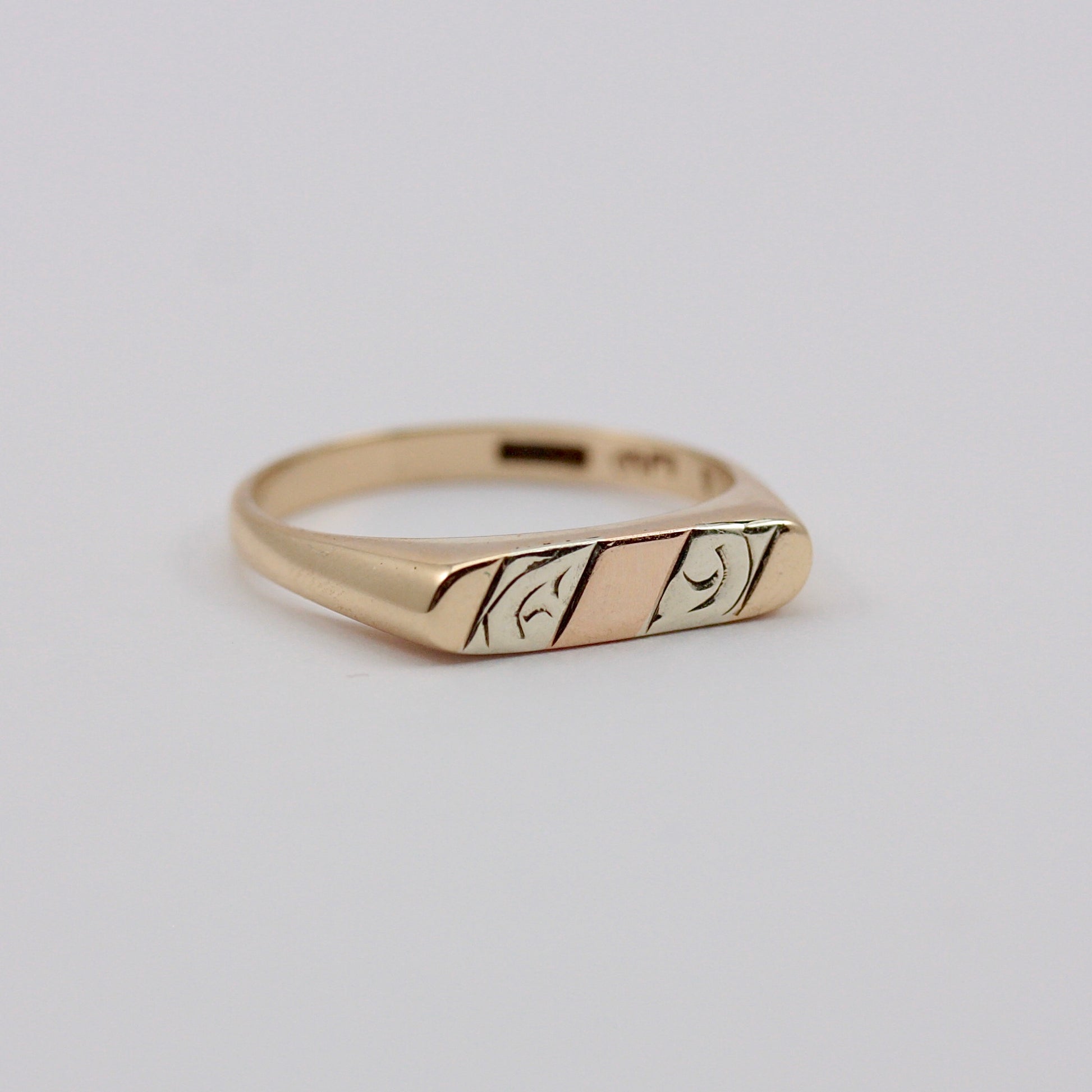 Vintage 9ct Tri Colour Gold Flat Front Ring, 1985
