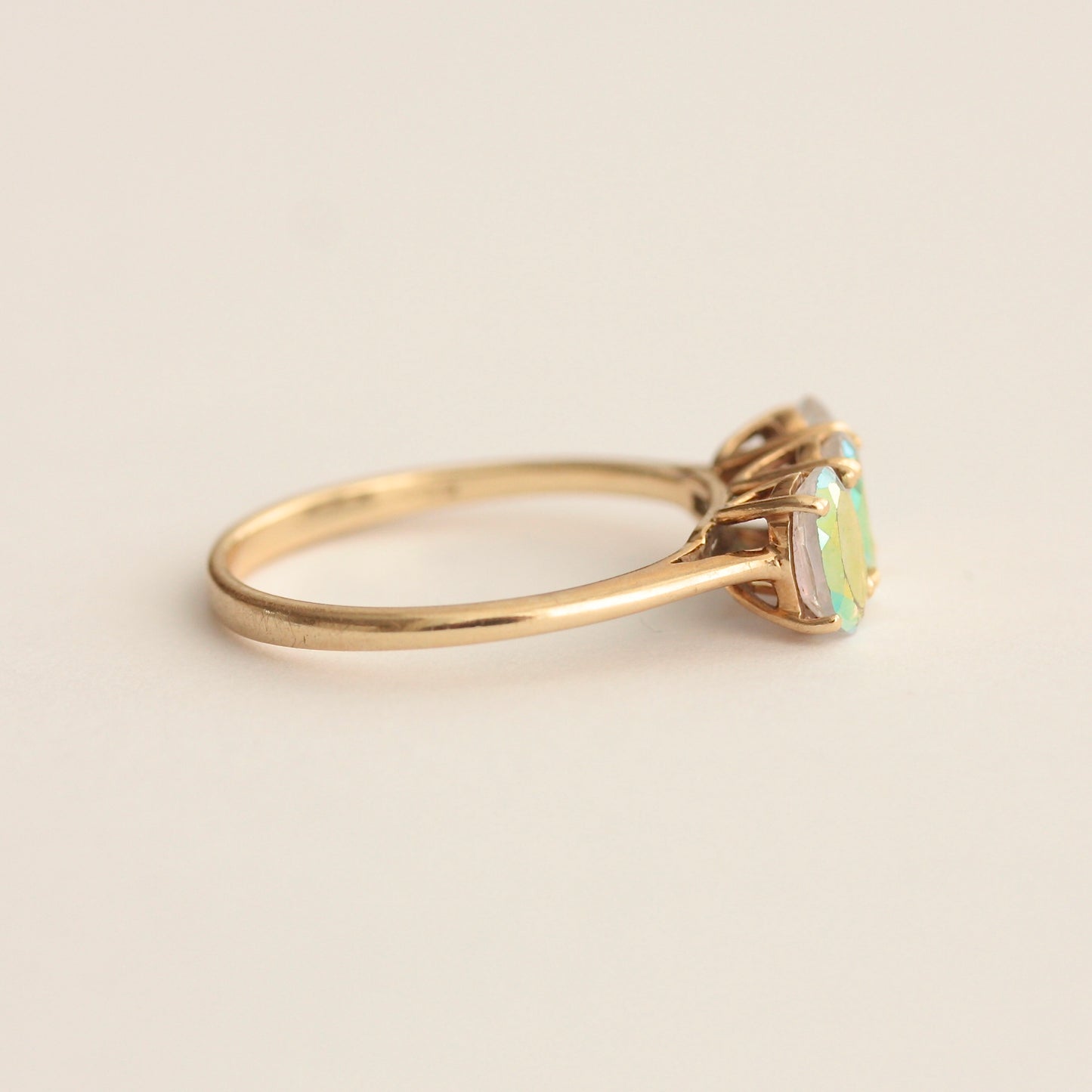 Pre-owned 9ct Gold Mystic Topaz Three Stone Ring