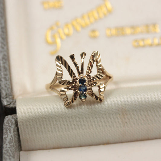 Vintage 9ct Gold Sapphire Butterfly Ring, 1989