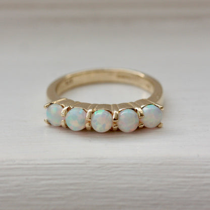 Pre-owned 9ct Gold Lab Created Opal 5 Stone Ring, 2005