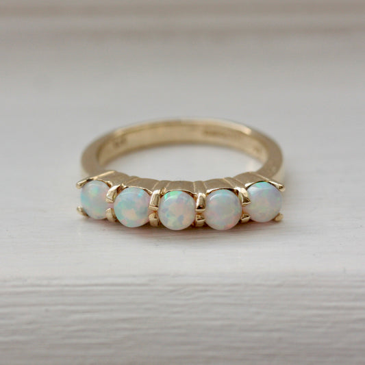 Pre-owned 9ct Gold Lab Created Opal 5 Stone Ring, 2005
