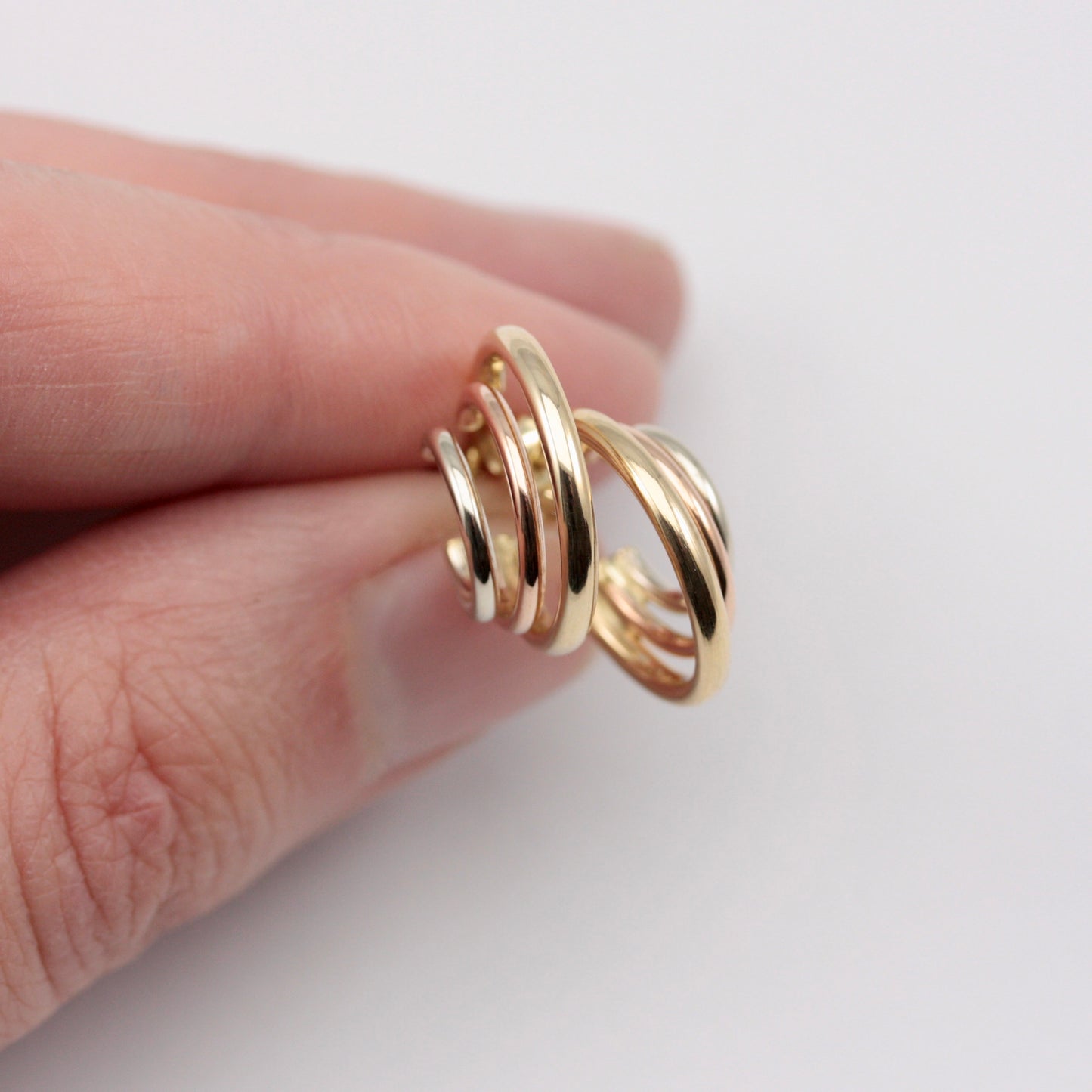 Vintage 9ct Tri Colour Gold Triple Hoop Earrings, Small