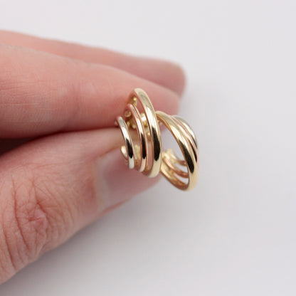 Vintage 9ct Tri Colour Gold Triple Hoop Earrings, Small