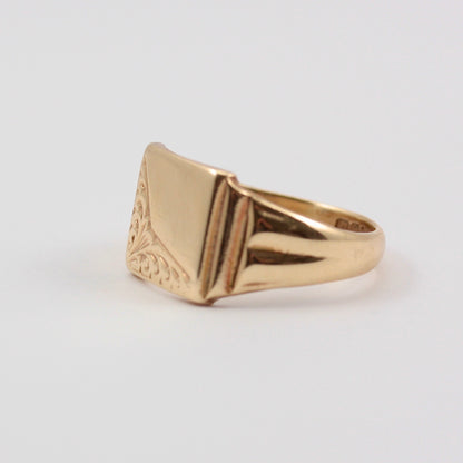 Vintage 9ct Gold Square Signet Ring, 1969