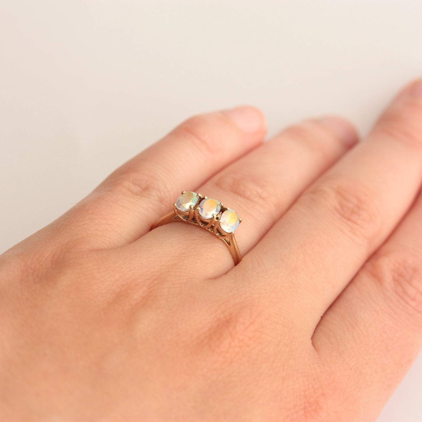 Pre-owned 9ct Gold Mystic Topaz Three Stone Ring
