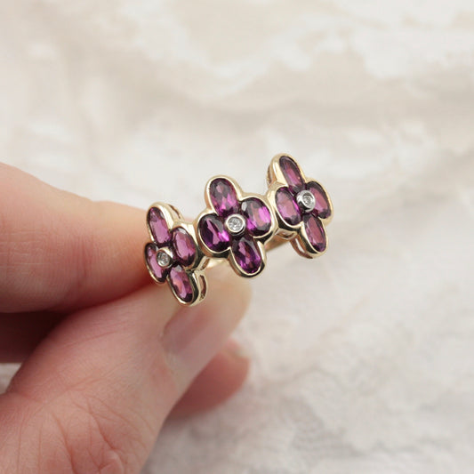 second hand garnet diamond ring 9ct gold