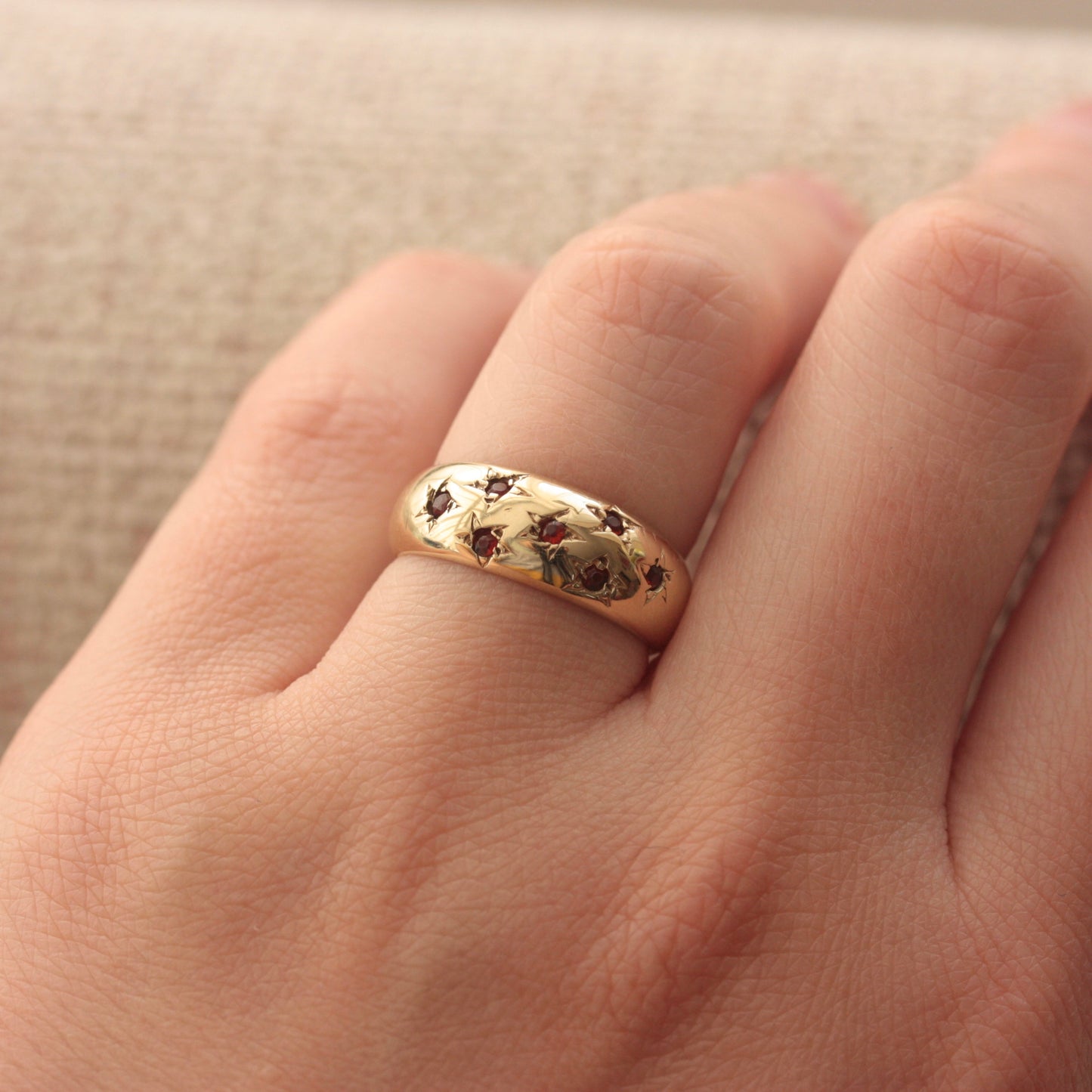 Vintage 9ct Gold Domed Ring with Star Set Garnets