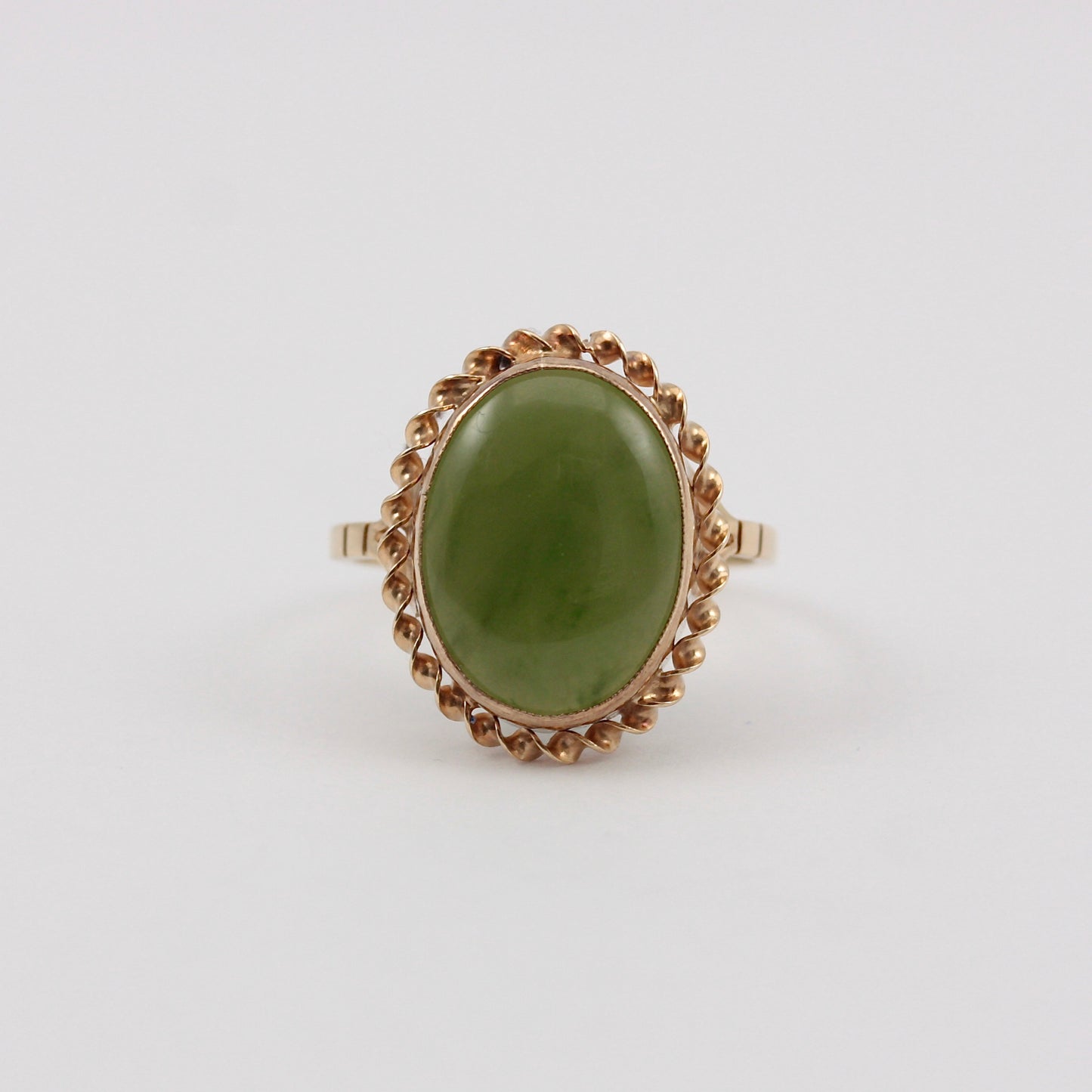 Vintage 9ct Gold Nephrite Jade Rope Frame Ring, 1990