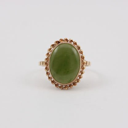 Vintage 9ct Gold Nephrite Jade Rope Frame Ring, 1990