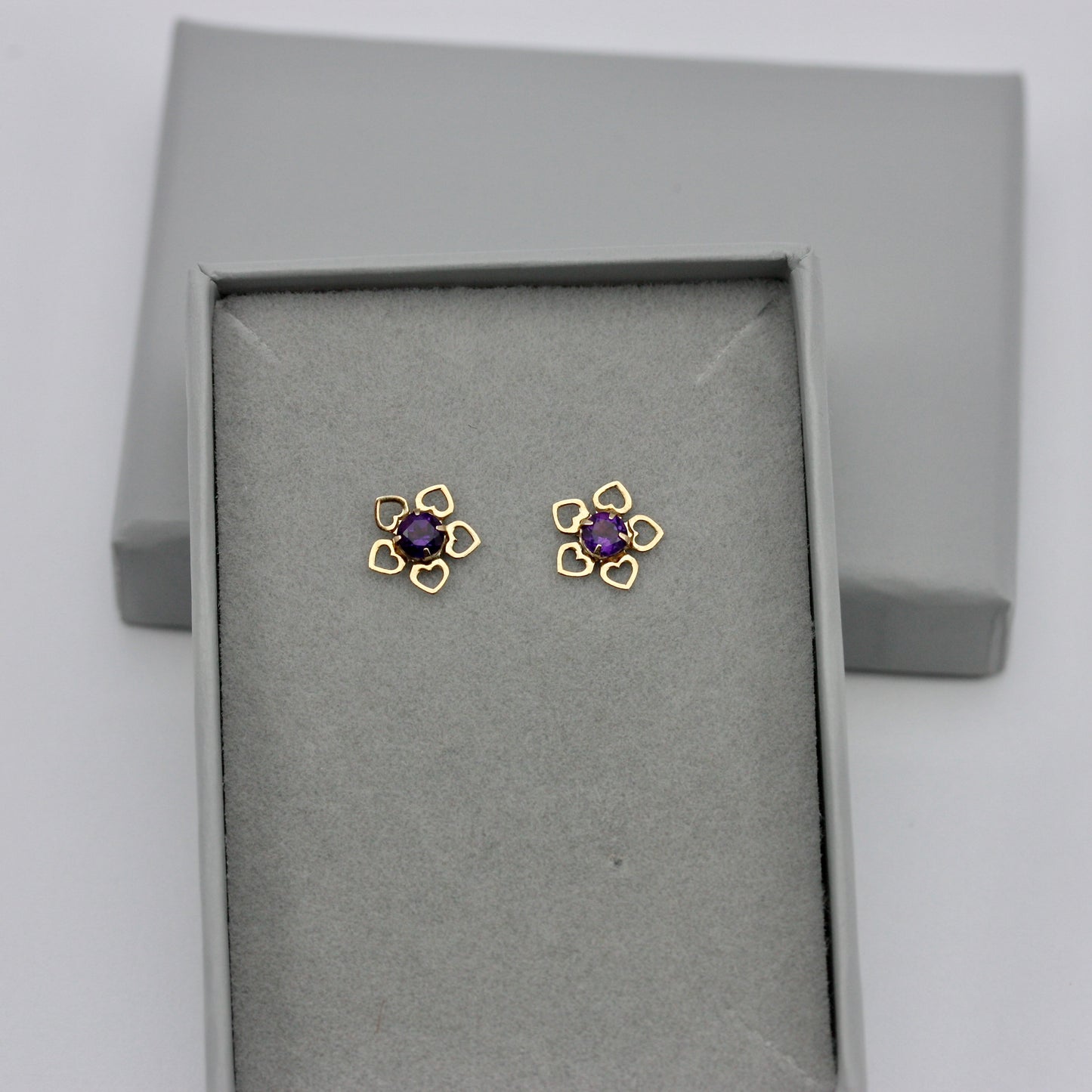 Vintage 9ct Gold and Amethyst Flower Stud Earrings, 1980s