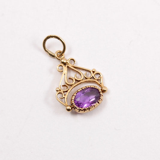 vintage 9ct gold amethyst fob charm