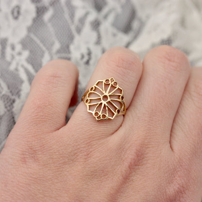 Vintage 9ct Gold Floral Openwork Ring, 1997