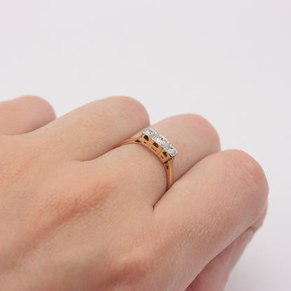 Art Deco 18ct Gold Platinum & Diamond Three Stone Ring