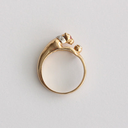 Vintage 9ct Gold Cat and Water Bowl Ring, 2001