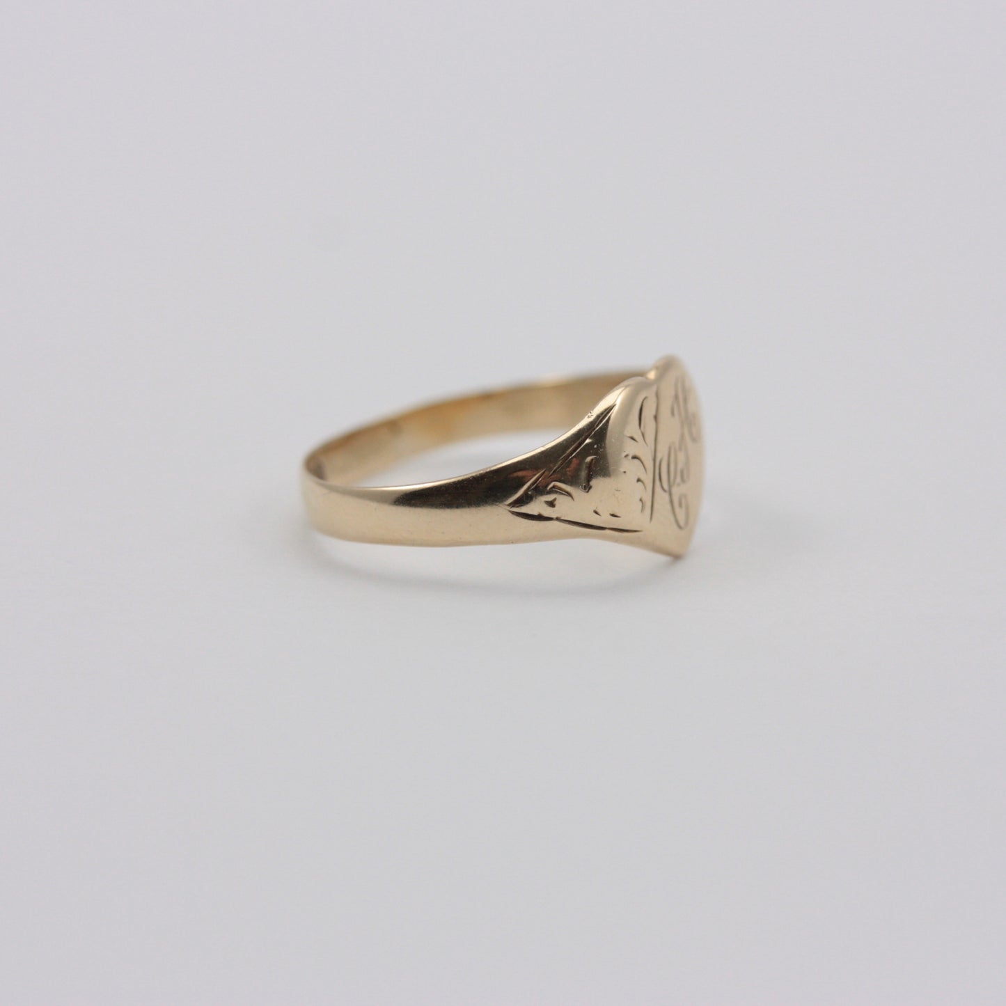 Vintage 9ct Gold 'CH' Monogrammed Heart Signet Ring, 1978