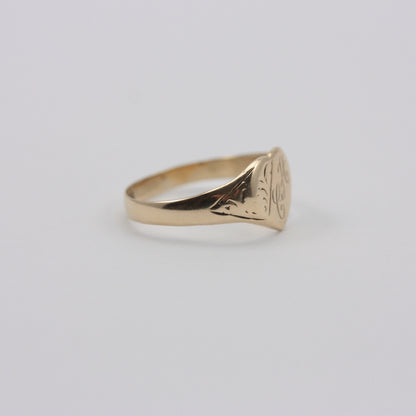 Vintage 9ct Gold 'CH' Monogrammed Heart Signet Ring, 1978