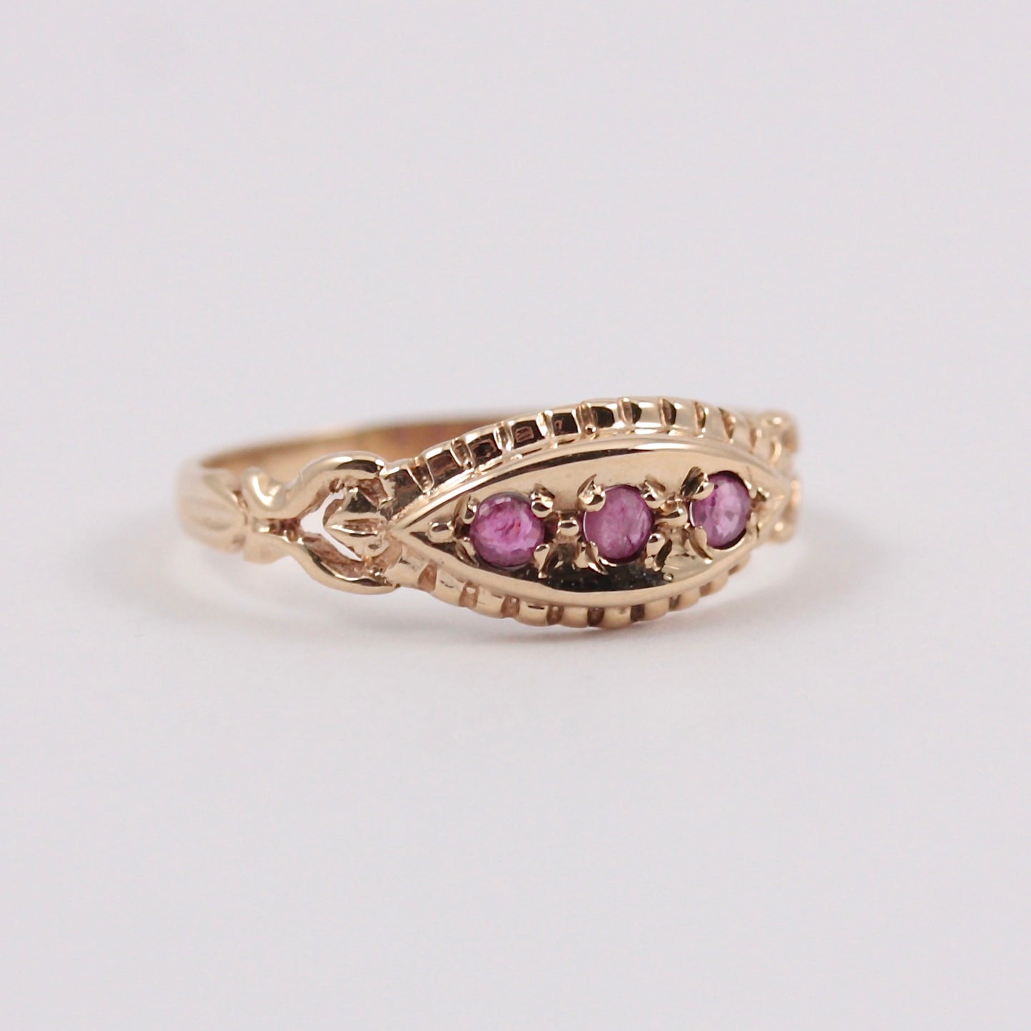 Vintage 9ct Gold Ruby Three Stone Ring, 1990