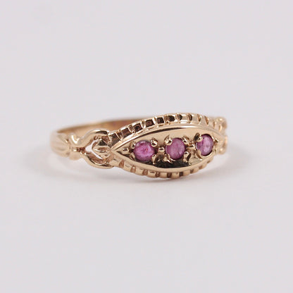 Vintage 9ct Gold Ruby Three Stone Ring, 1990