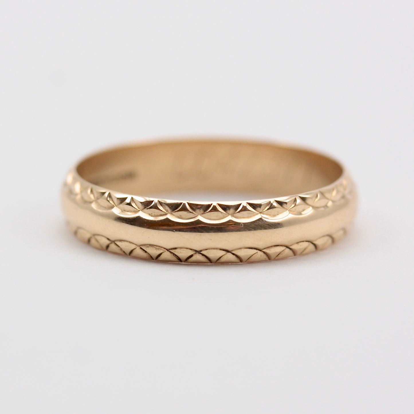 Vintage 9ct Gold Patterned Edge Band Ring, 1989