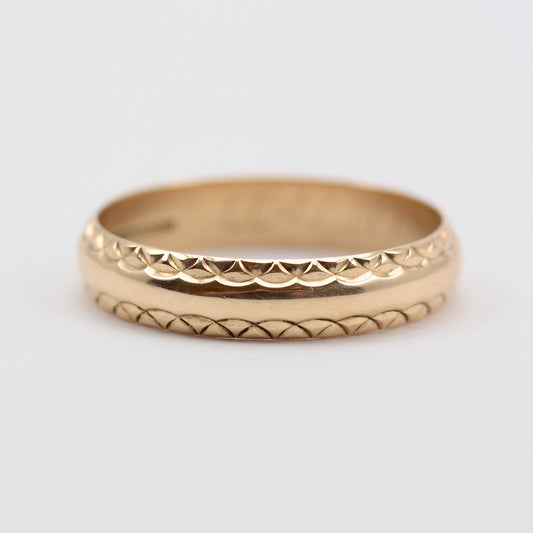 Vintage 9ct Gold Patterned Edge Band Ring, 1989