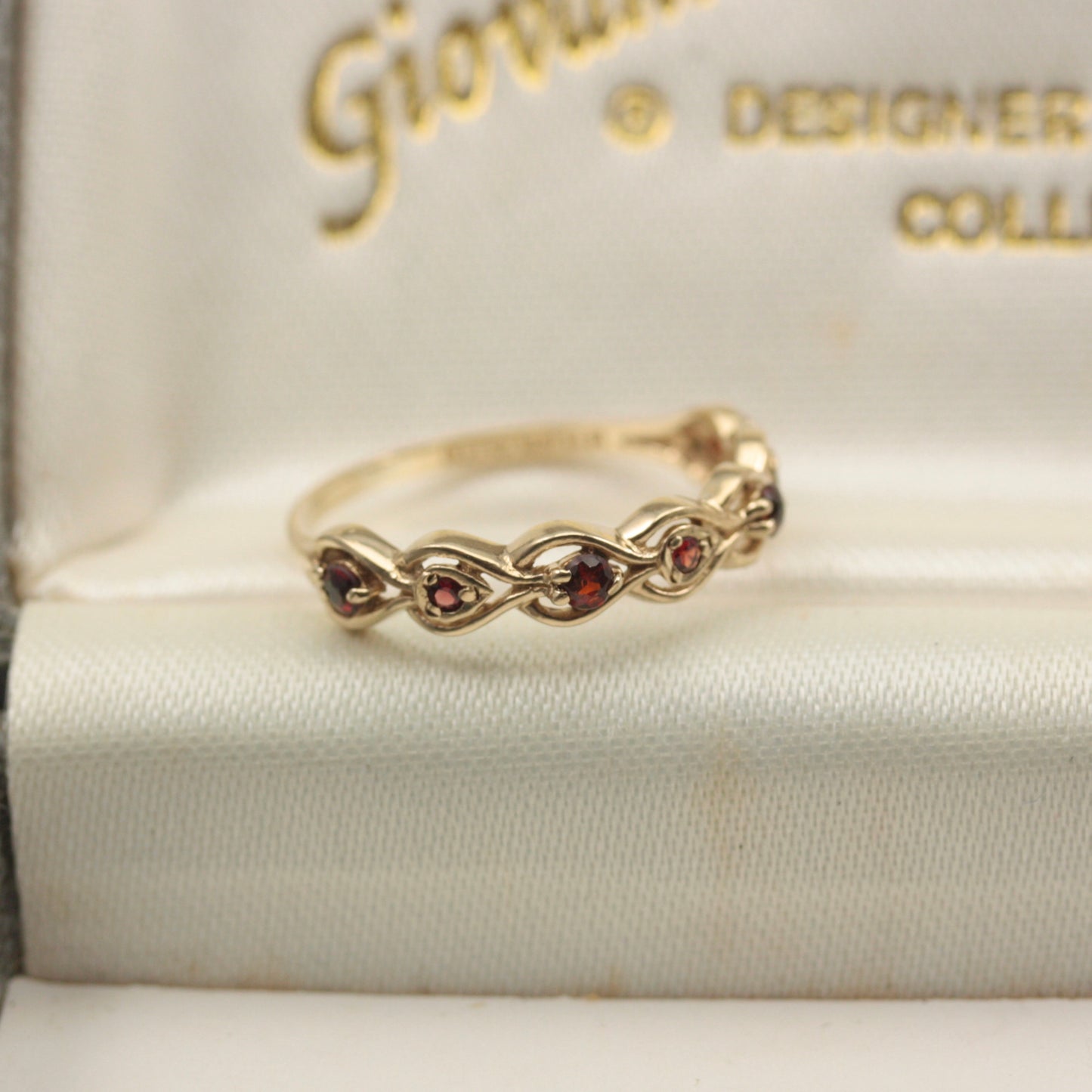 Vintage 9ct Gold and Garnet Fancy Band Ring, 1980
