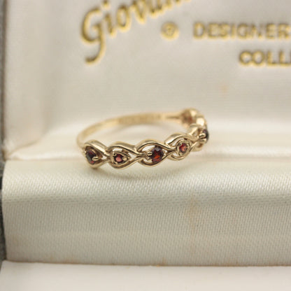 Vintage 9ct Gold and Garnet Fancy Band Ring, 1980