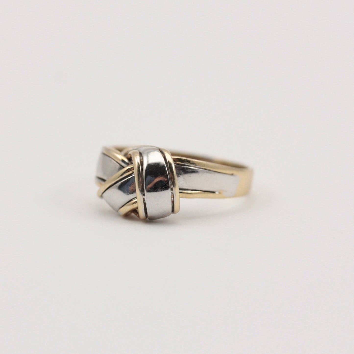 Vintage 9ct White and Yellow Gold Knot Style Ring, 1983