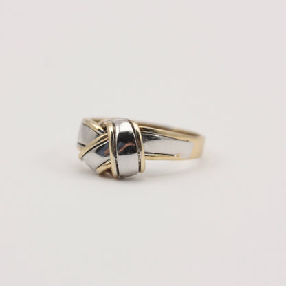 Vintage 9ct White and Yellow Gold Knot Style Ring, 1983