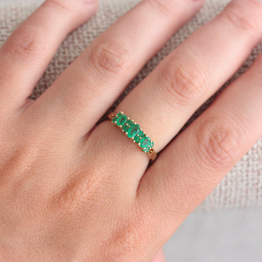 Vintage 9ct Yellow Gold Emerald Multi Stone Ring, 1999