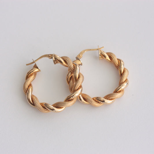 Pre-owned 9ct Gold Rope Twist Hoop Earrings, Medium / Large