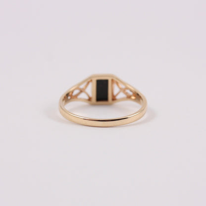 Vintage 9ct Gold Onyx Ring with Open Shoulders, 1985