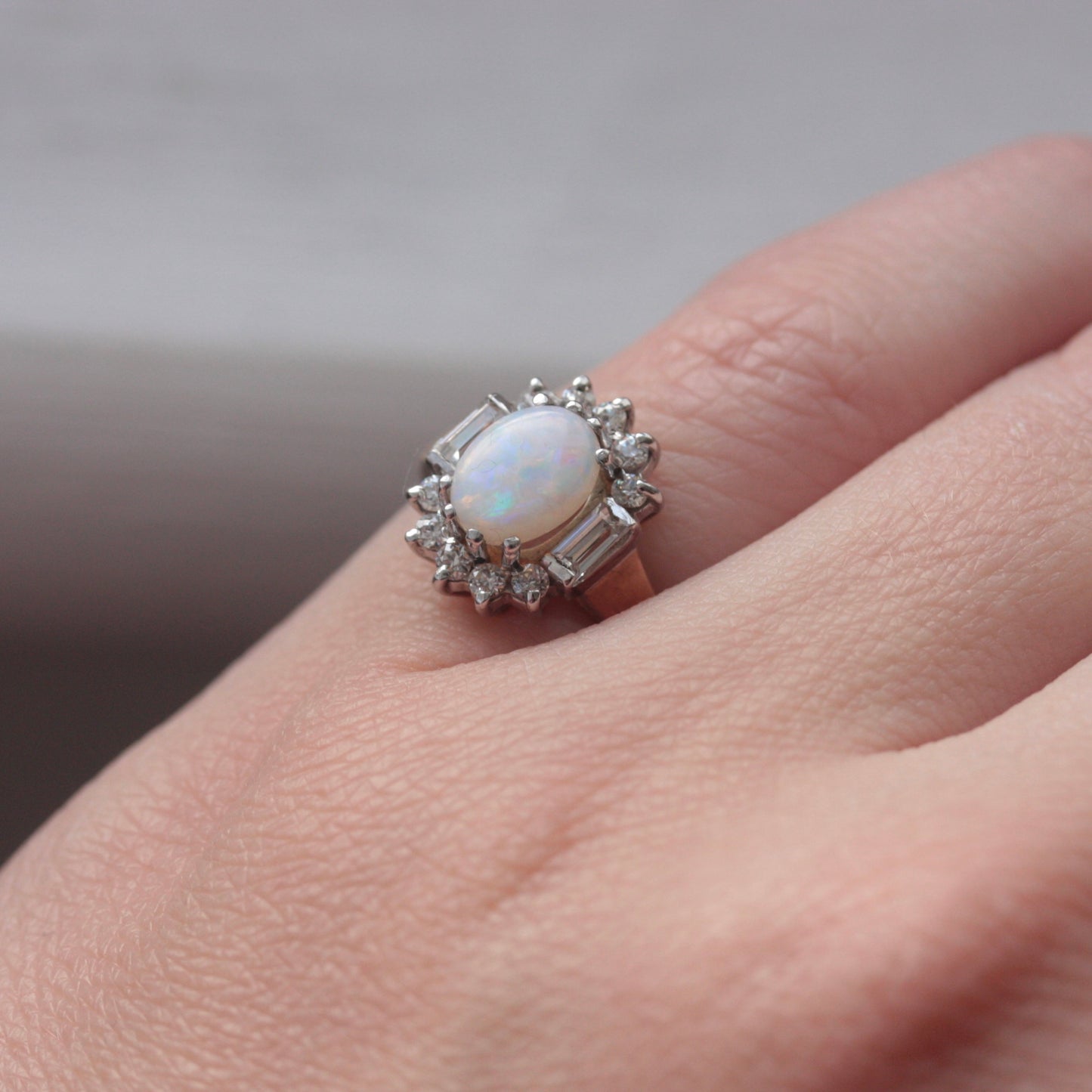 Vintage 9ct Gold Opal and Cubic Zircona Cluster Ring, 1989